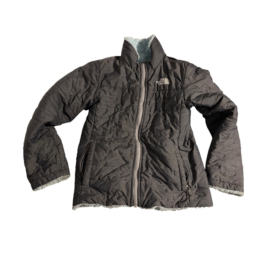 The‎ North Face Girls Reversible Mossbud Swirl Jacket Grey Blue Size M 10/12